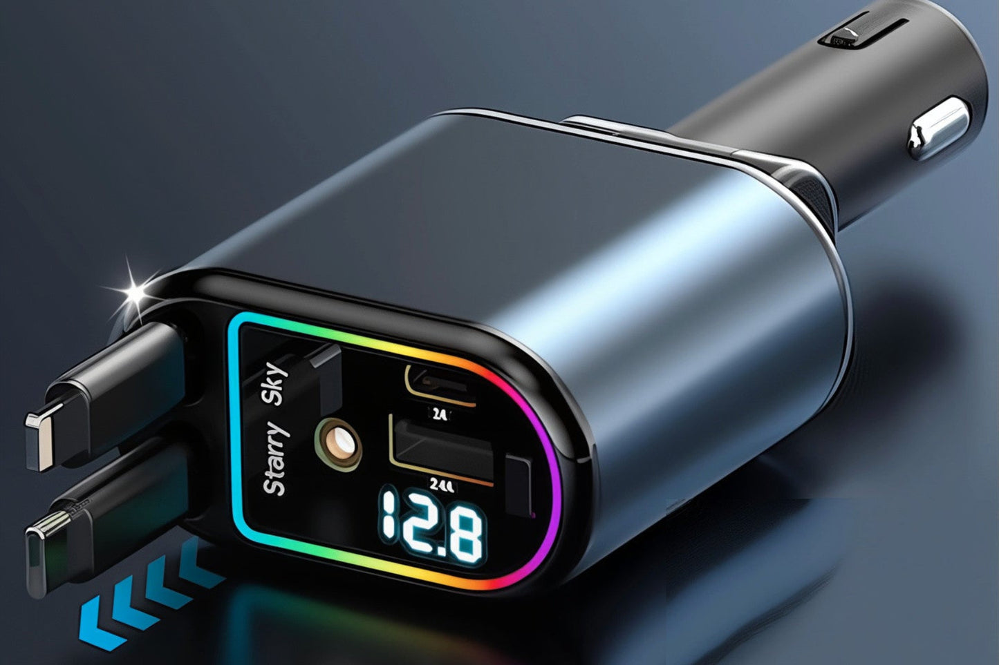 120W Billaddare med USB-C PD & Lightning – Volt-Display + Skylight RGB (iPhone & Android)