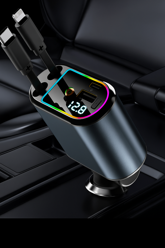 120W Billaddare med USB-C PD & Lightning – Volt-Display + Skylight RGB (iPhone & Android)